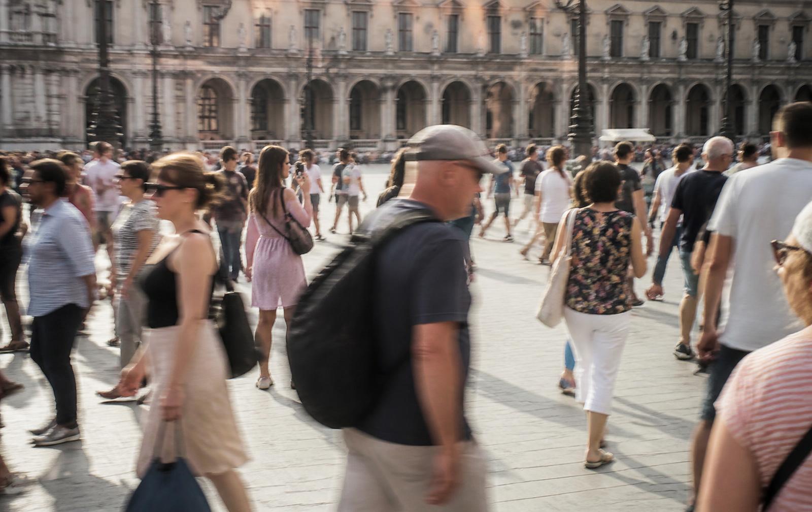 People moving through a public space