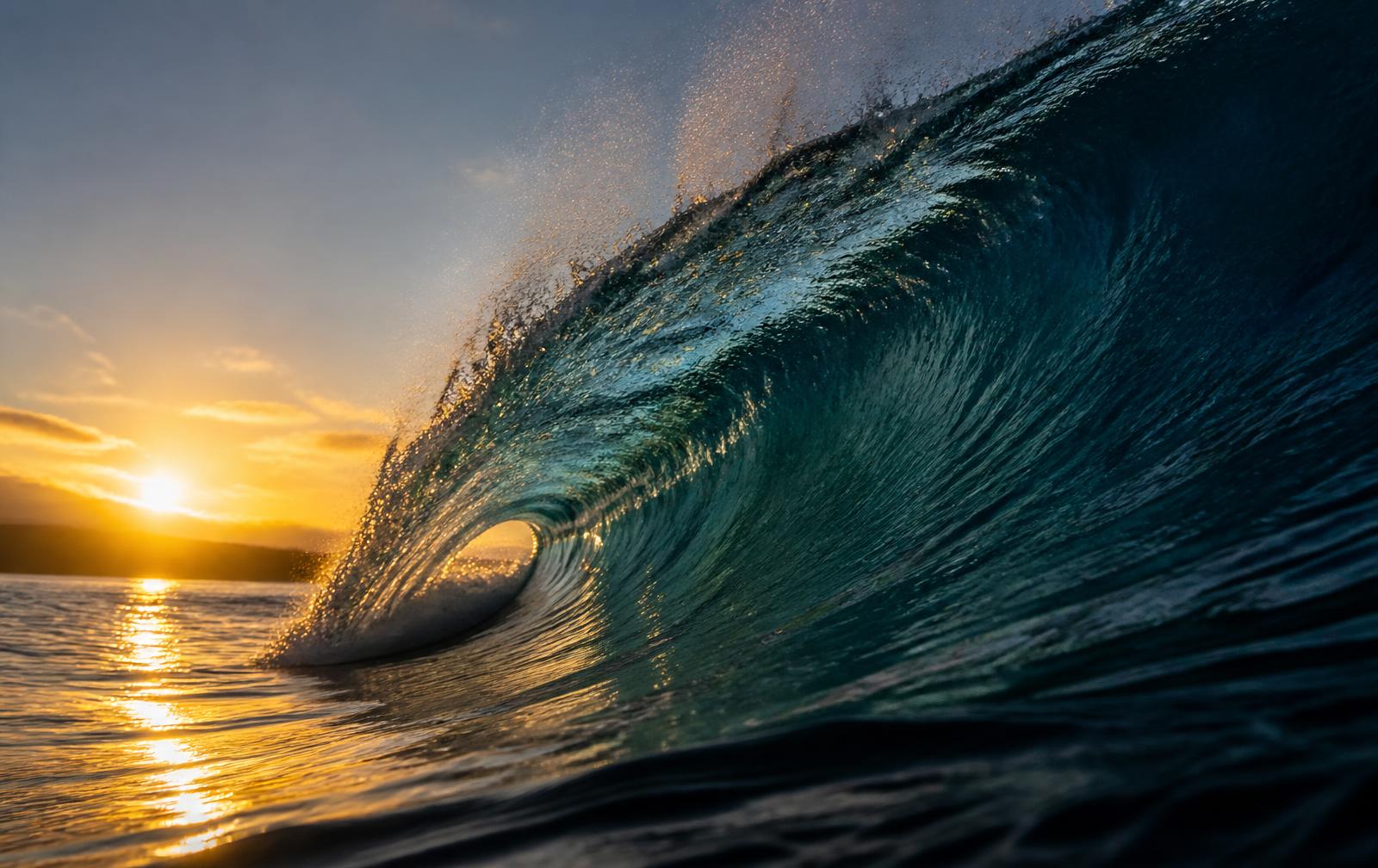 A wave breaking at sunrise